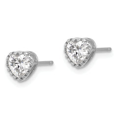 Sterling Silver Rhodium-plated CZ Heart Post Earrings