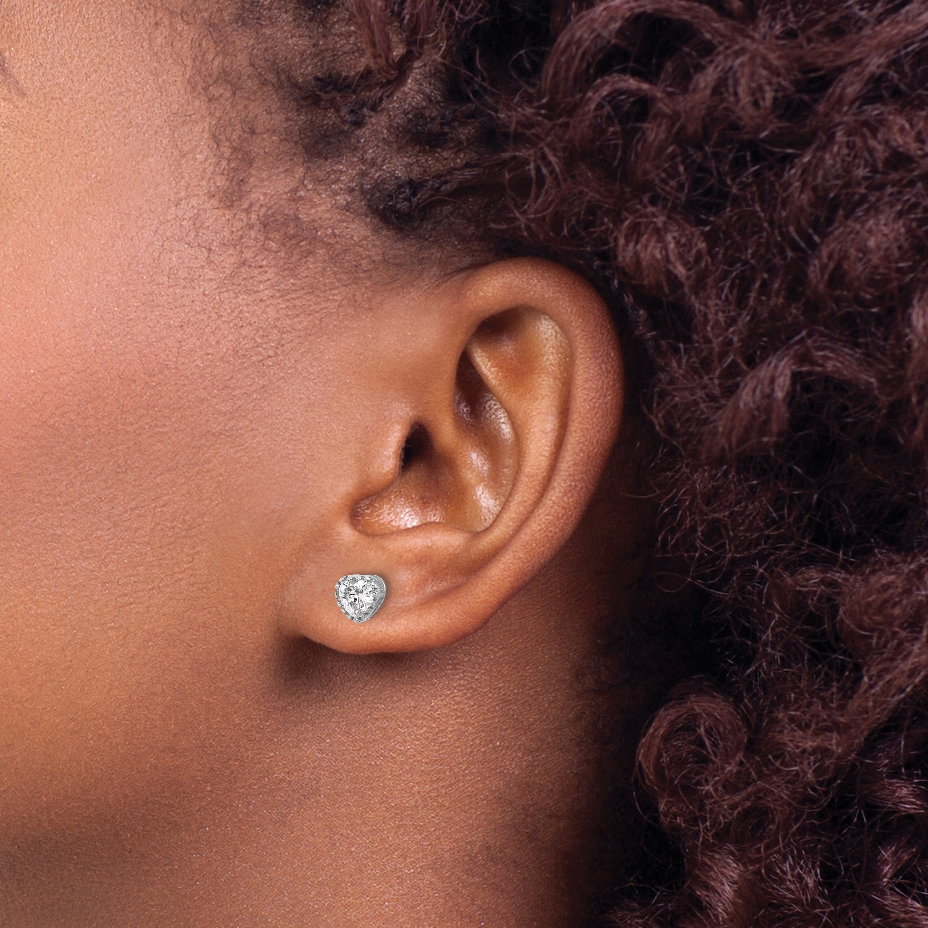 Sterling Silver Rhodium-plated CZ Heart Post Earrings