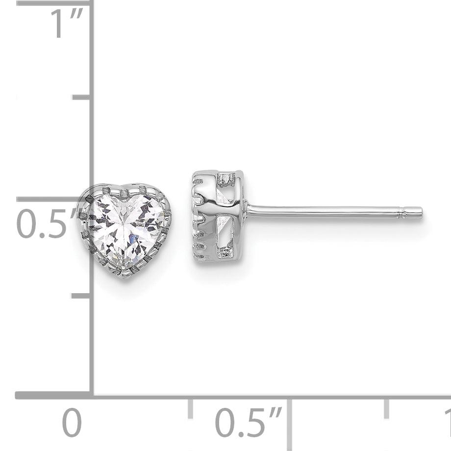 Sterling Silver Rhodium-plated CZ Heart Post Earrings