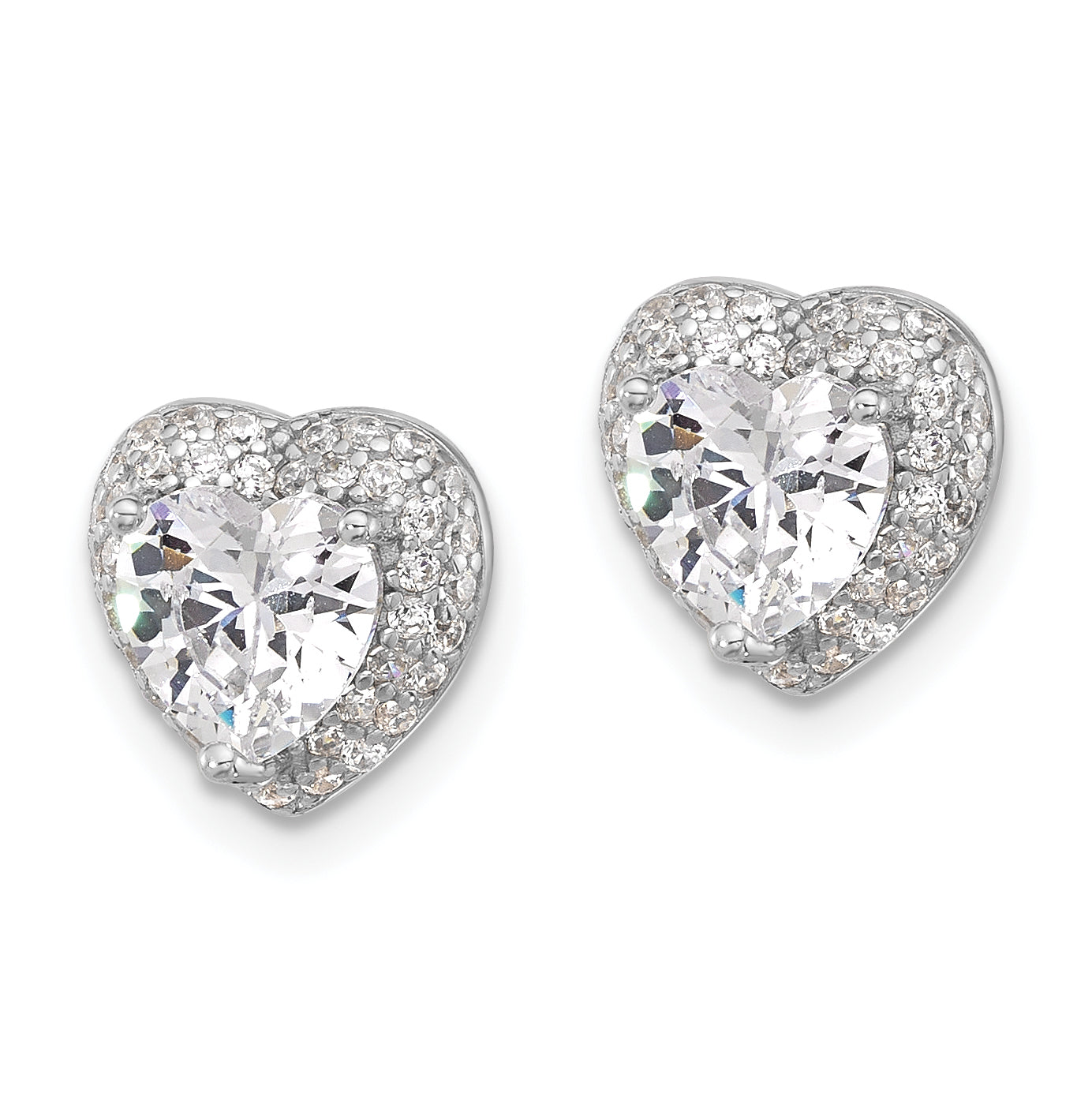 Sterling Silver Rhodium-plated 6mm CZ Heart Post Earrings