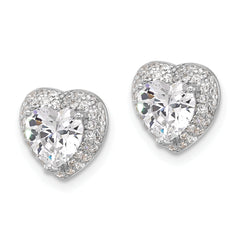 Sterling Silver Rhodium-plated 6mm CZ Heart Post Earrings