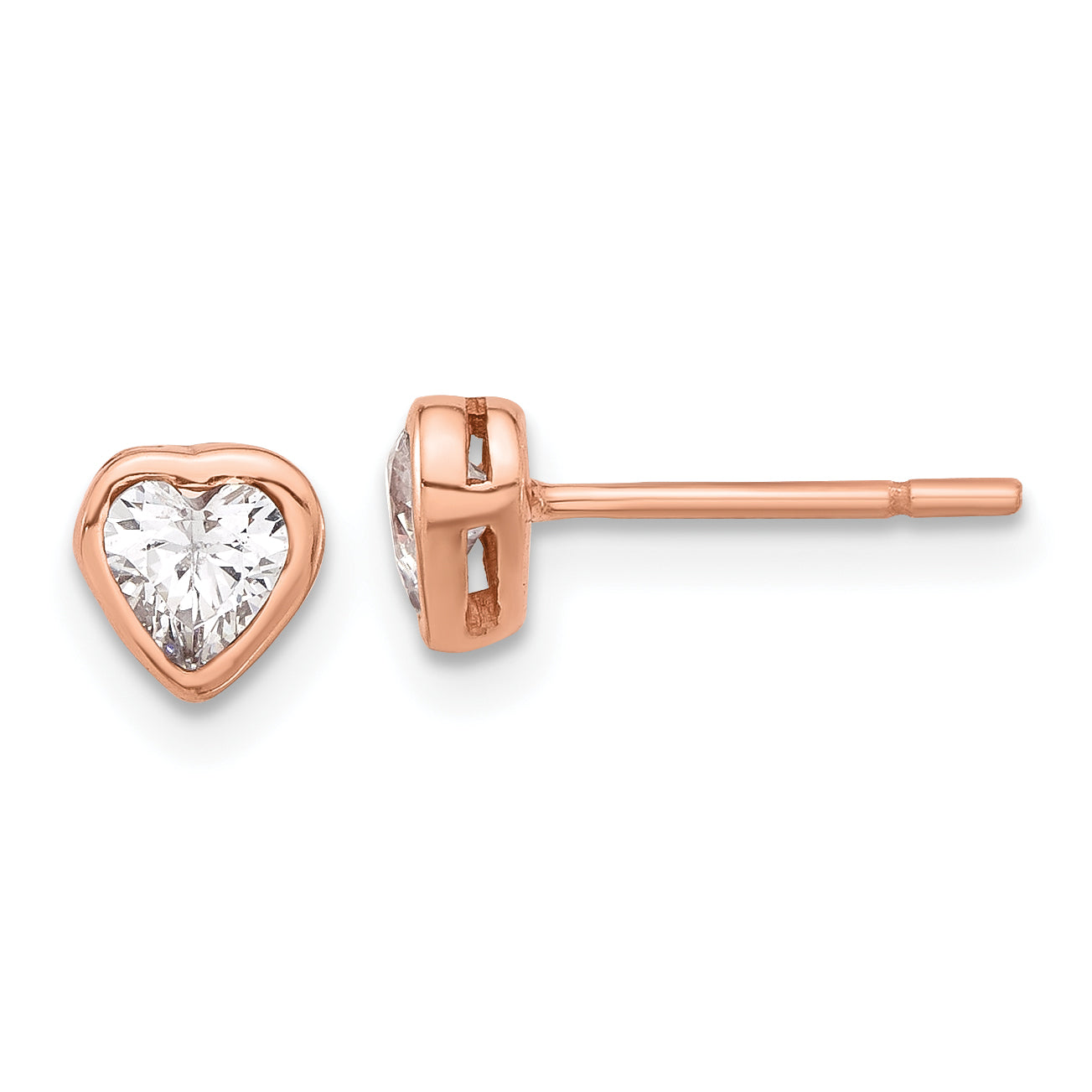Sterling Silver Rose Tone CZ Bezel Heart Post Earrings Main image