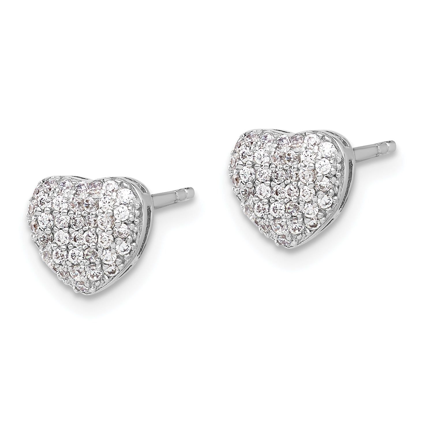 Sterling Silver Rhodium-plated Pave CZ Heart Post Earrings Secondary image