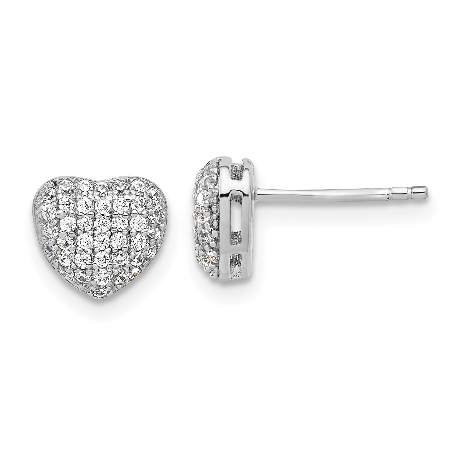 Sterling Silver Rhodium-plated Pave CZ Heart Post Earrings Main image