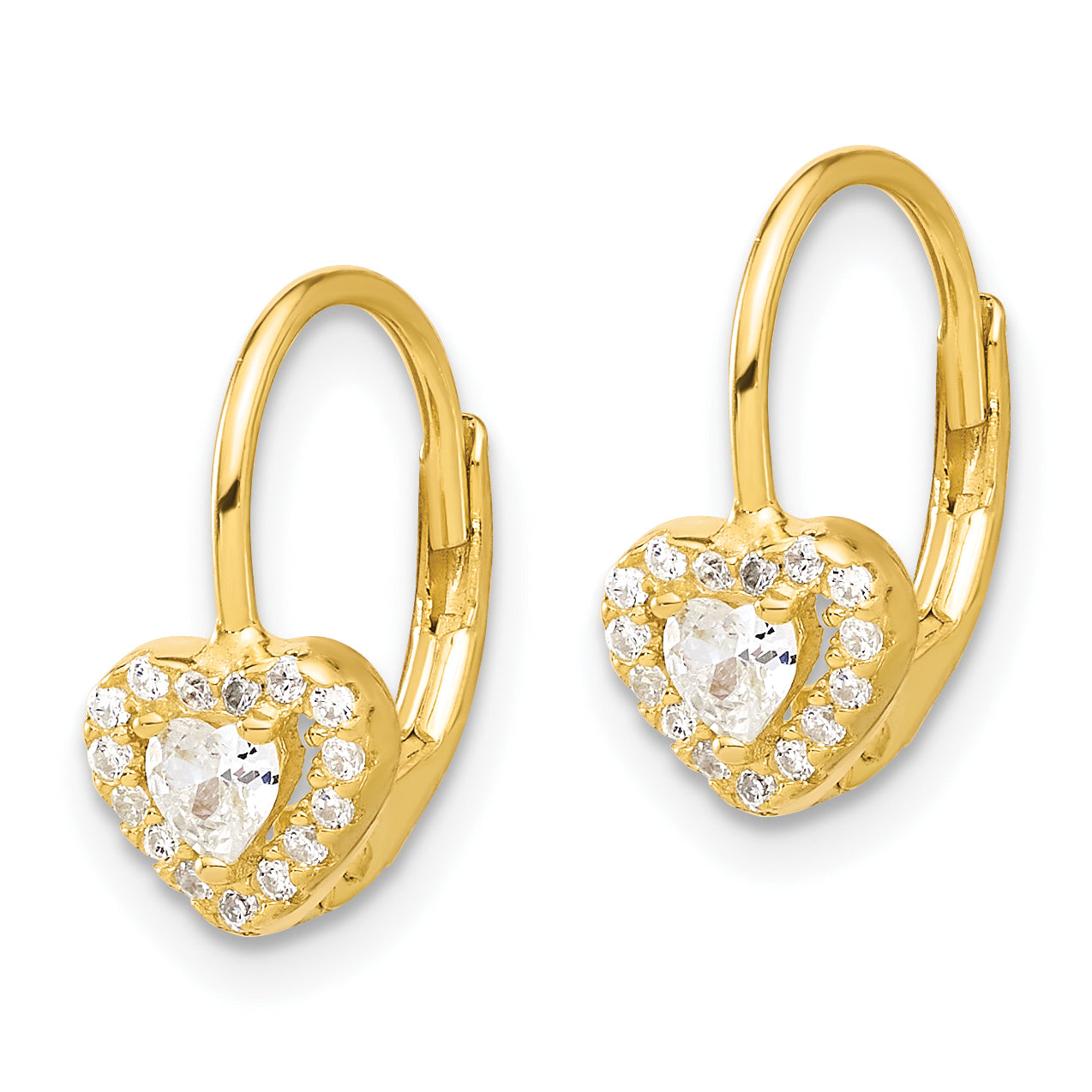 Sterling Silver Gold-tone CZ Heart Leverback Earrings Secondary image