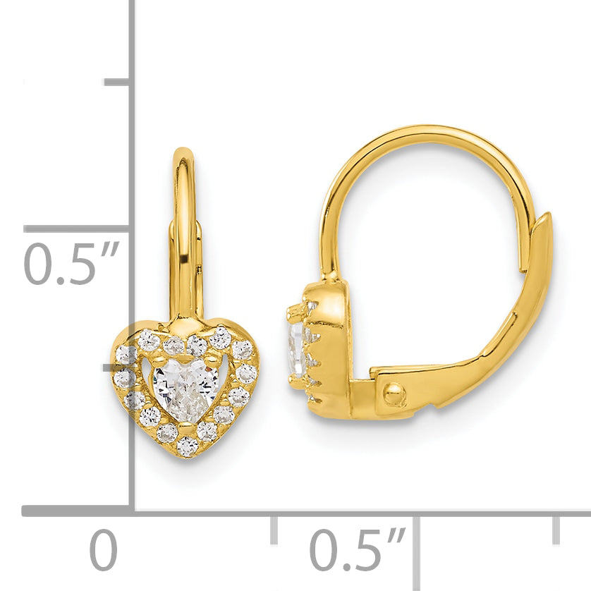 Sterling Silver Gold-tone CZ Heart Leverback Earrings