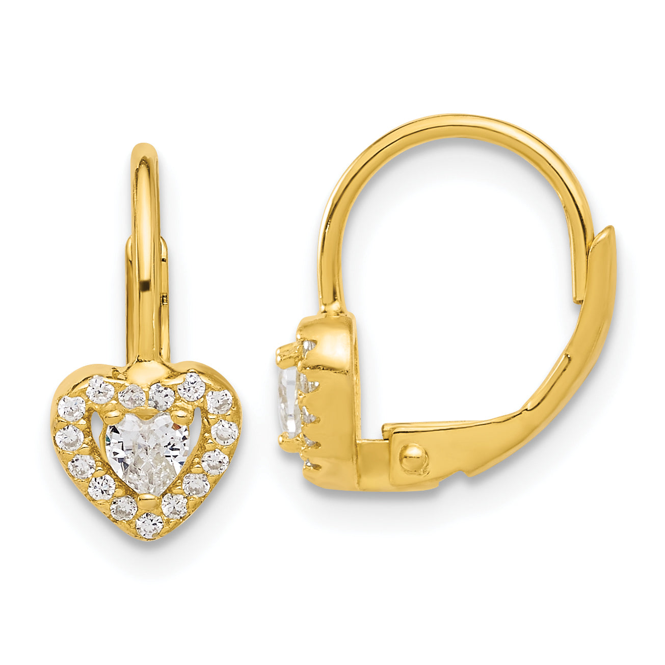 Sterling Silver Gold-tone CZ Heart Leverback Earrings Main image