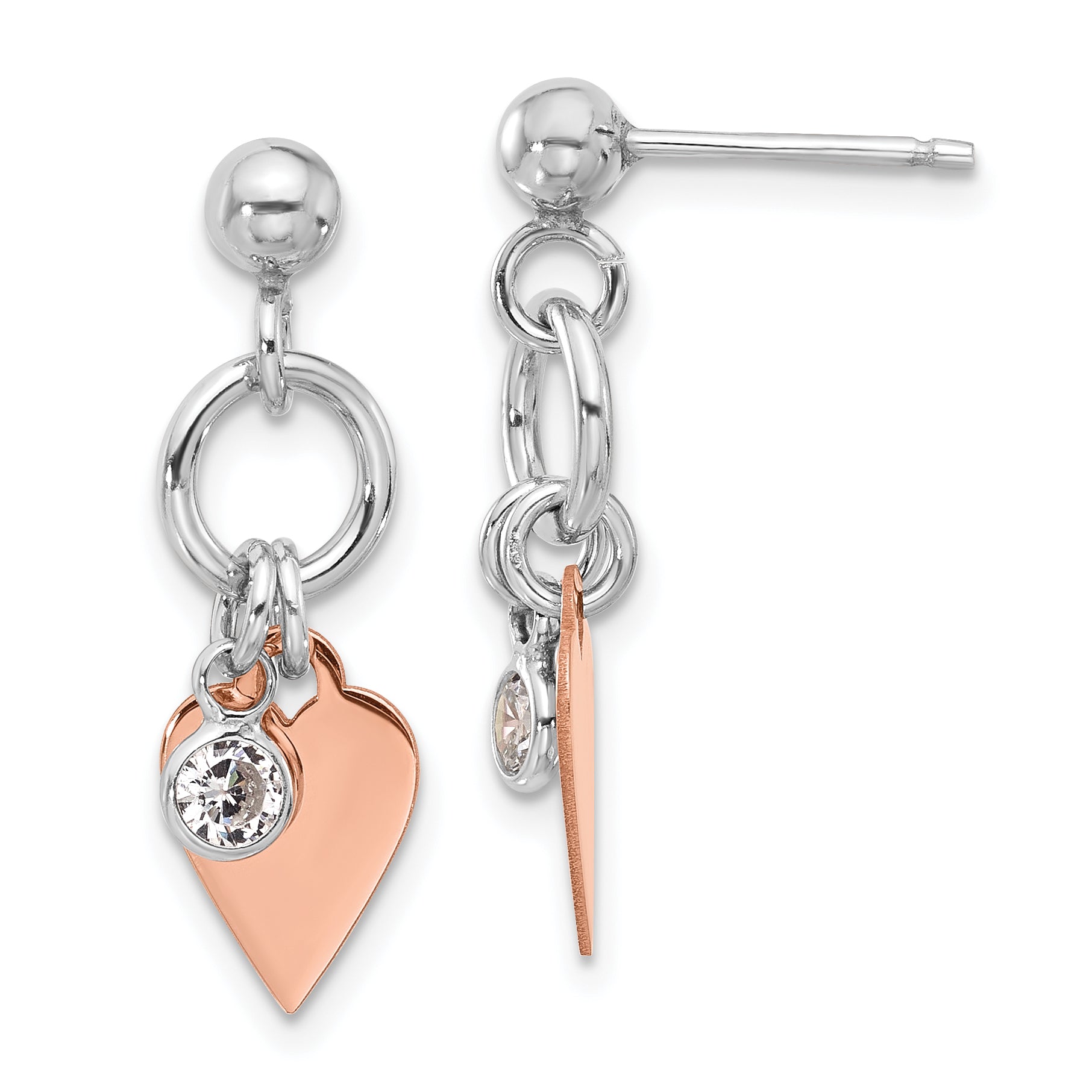 Sterling Silver Rose Gold-plated Polished /heart and CZ Post Earrings Main image