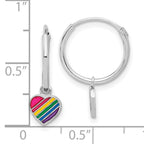 Sterling Silver Rh-plt Enamel Rainbow Heart Dangle Eternity Hoop Earrings