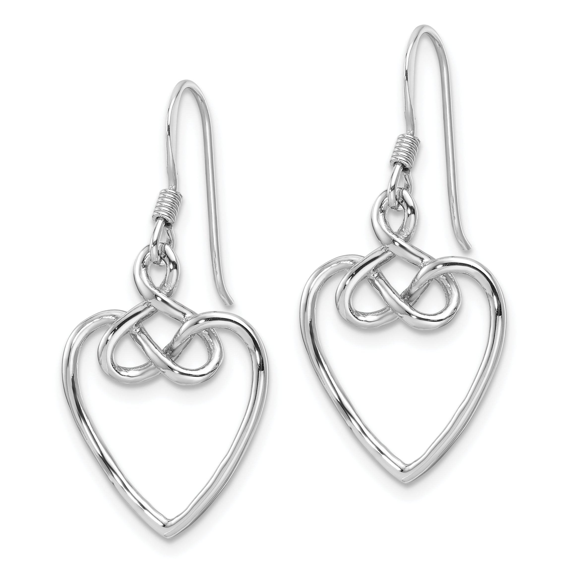 Sterling Silver Rhodium-Plated Polished Dangle Knotted Heart Earrings Secondary image