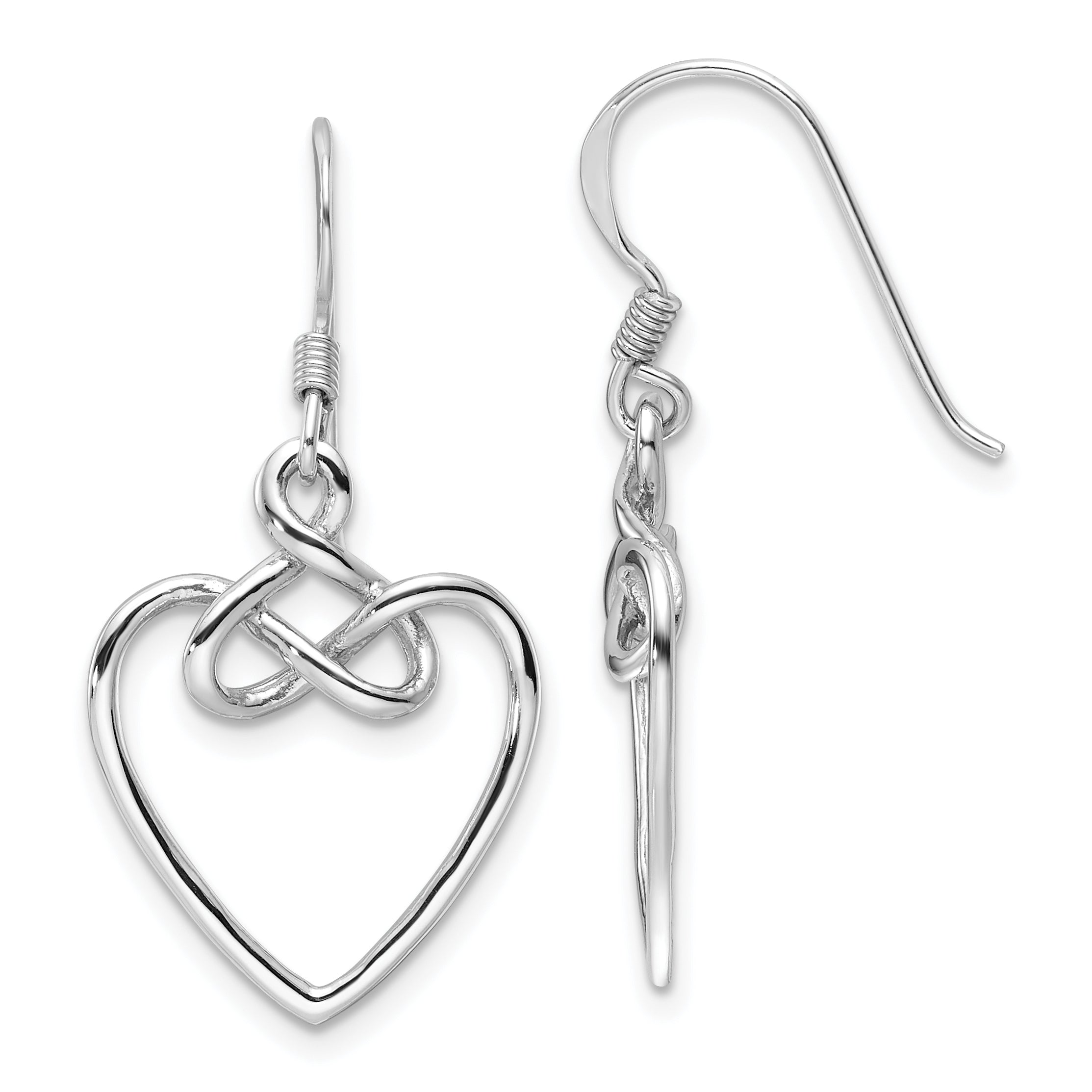 Sterling Silver Rhodium-Plated Polished Dangle Knotted Heart Earrings Main image