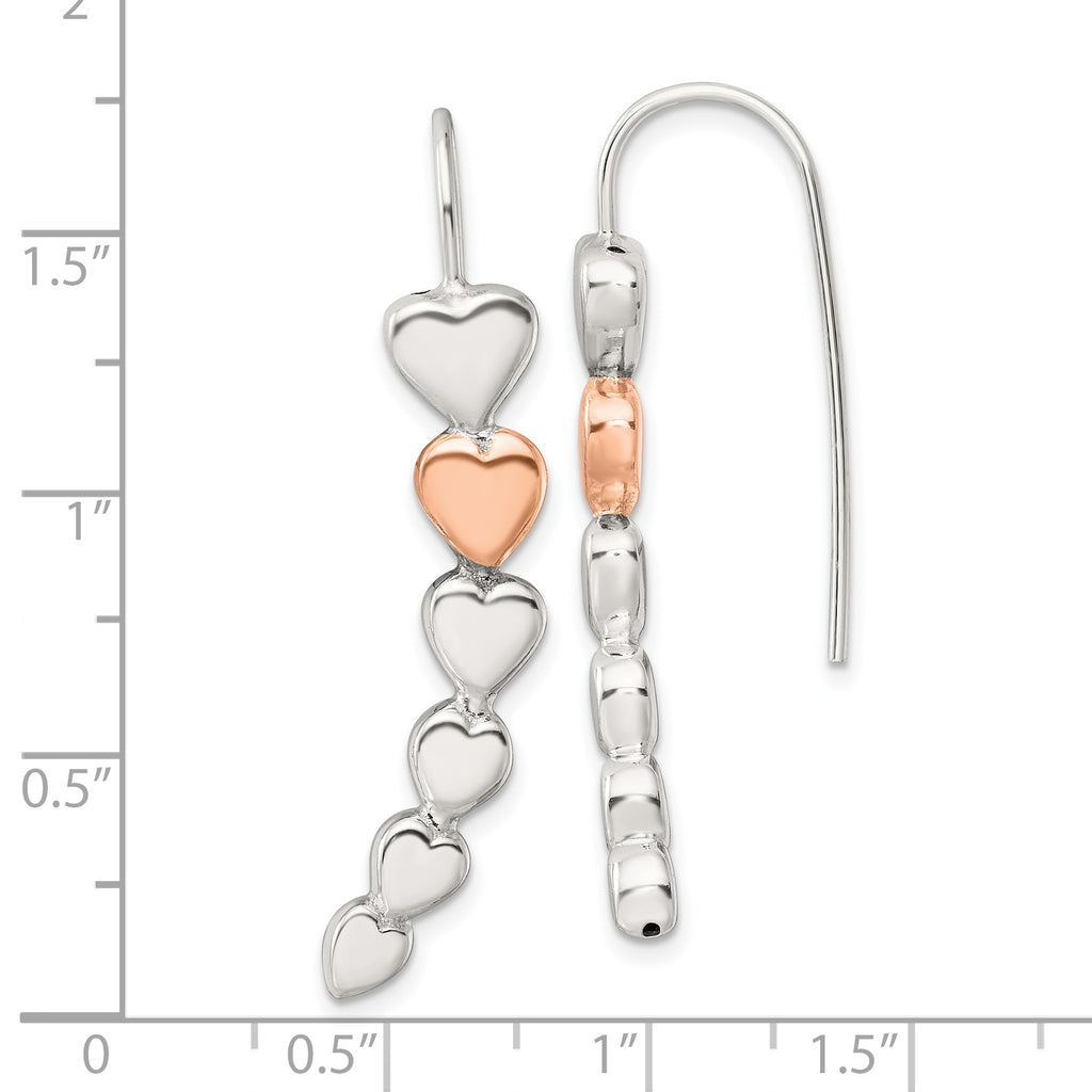 Sterling Silver and Rose-tone Polished Heart Shepherd Hook Earrings