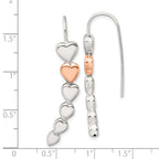 Sterling Silver and Rose-tone Polished Heart Shepherd Hook Earrings