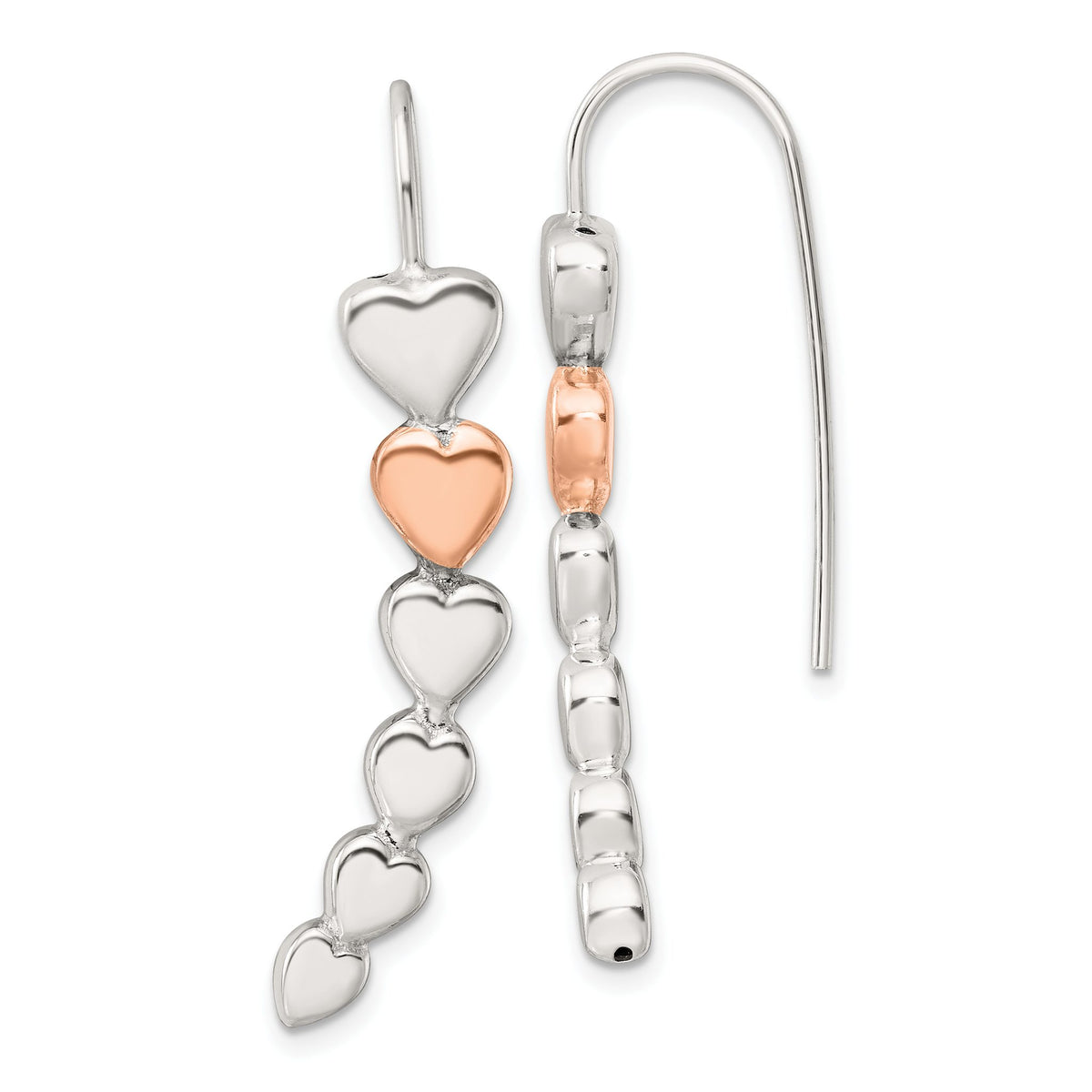 Heart Shepherd Hook Dangle Earrings in Rose-Tone Sterling Silver - Sophia Jewelers Main image