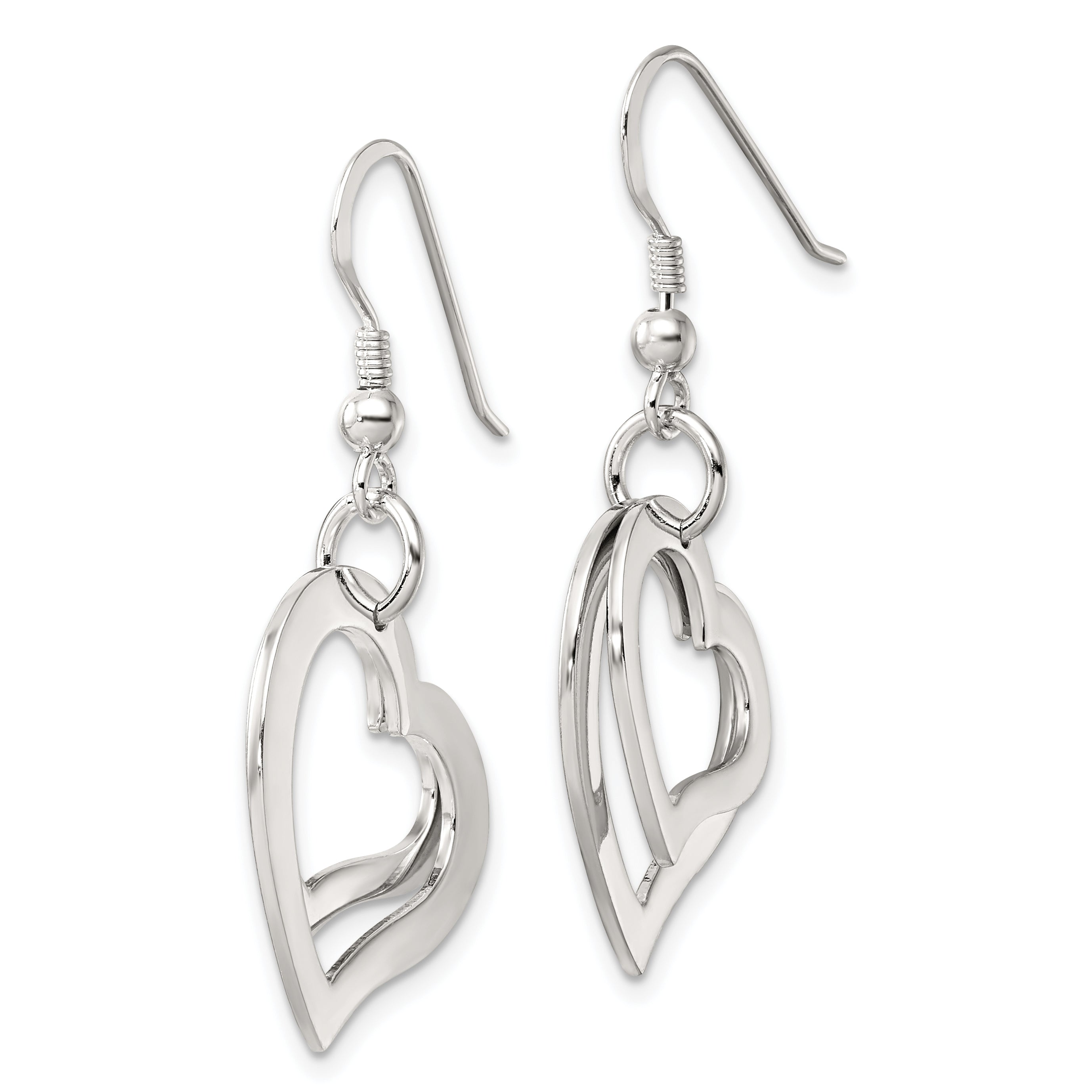 Sterling Silver Polished Two piece Open Heart Shepherd Hook Earrings Secondary image