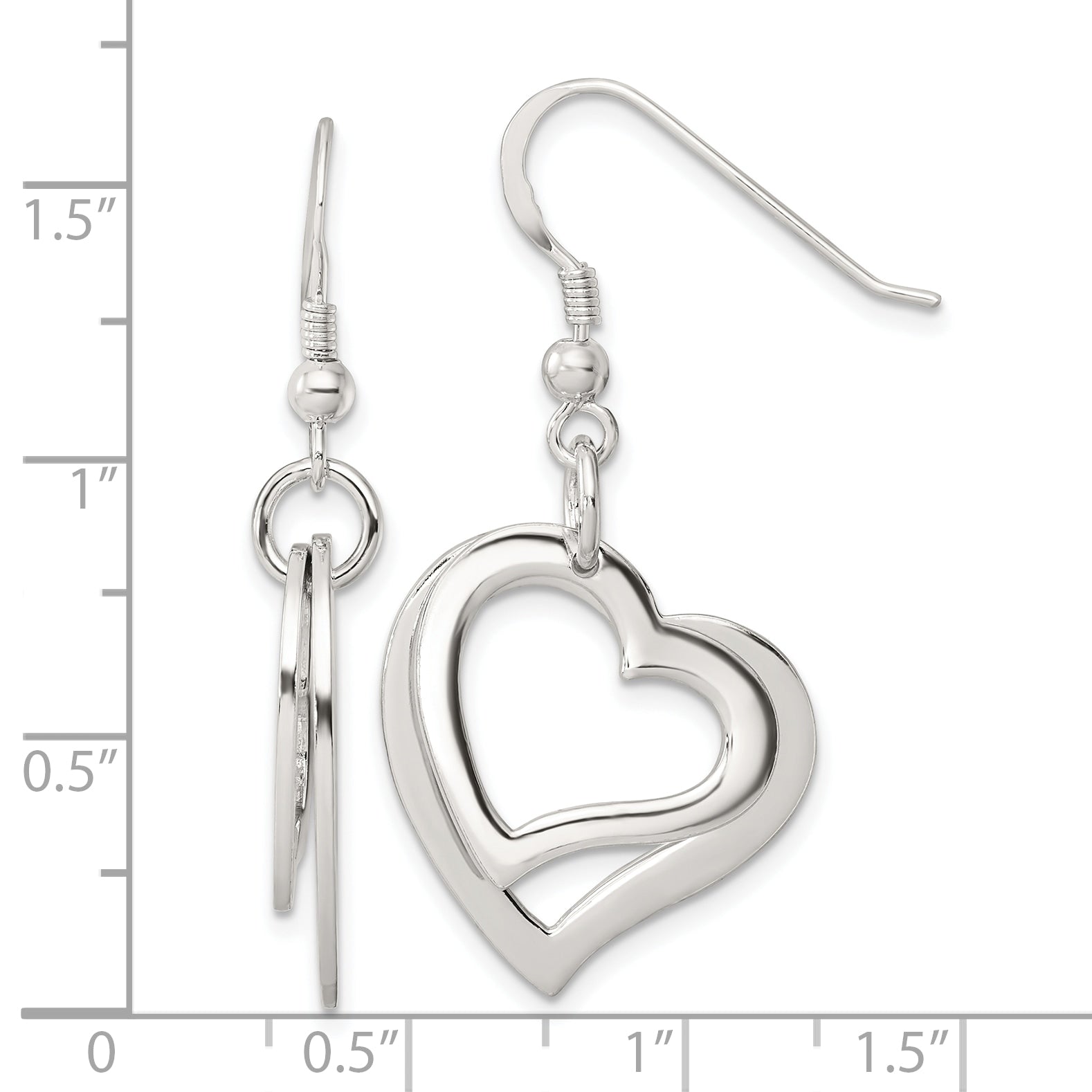 Sterling Silver Polished Two piece Open Heart Shepherd Hook Earrings