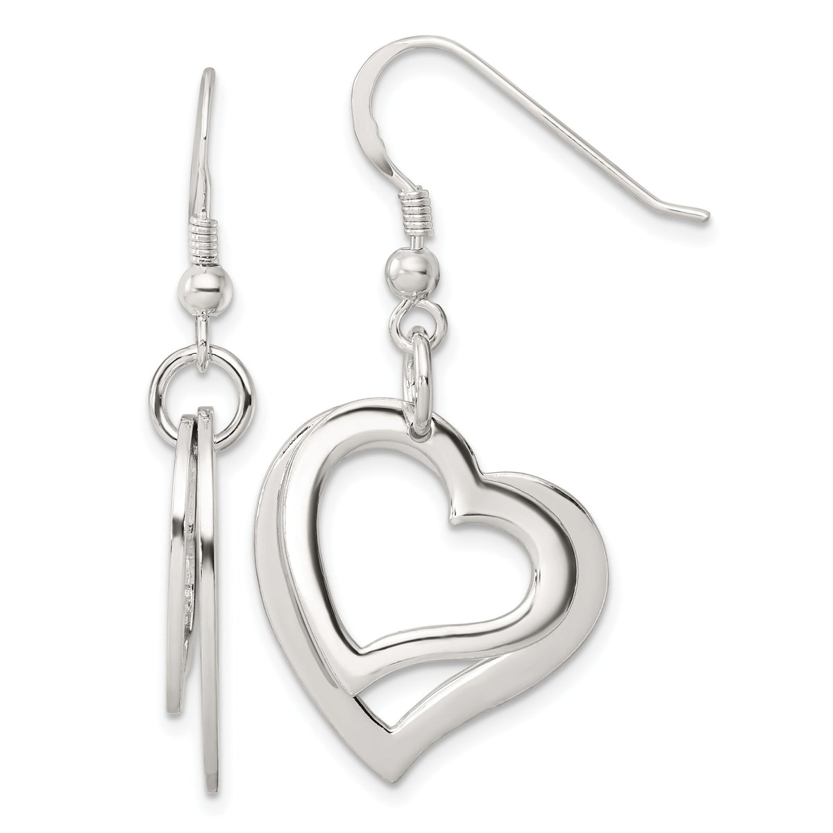 Open Heart Shepherd Hook Dangle Earrings in Sterling Silver - Sophia Jewelers Main image