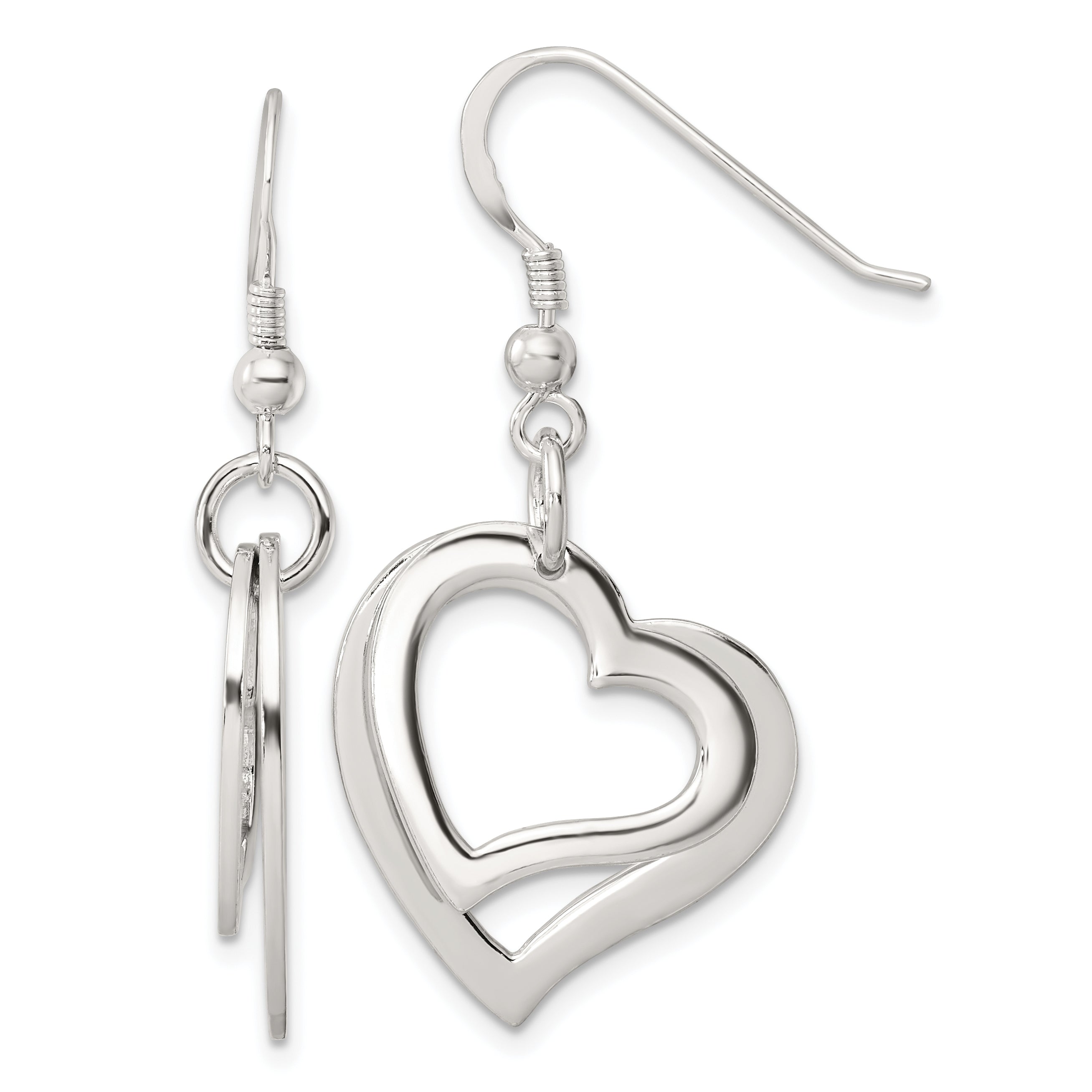 Sterling Silver Polished Two piece Open Heart Shepherd Hook Earrings Main image