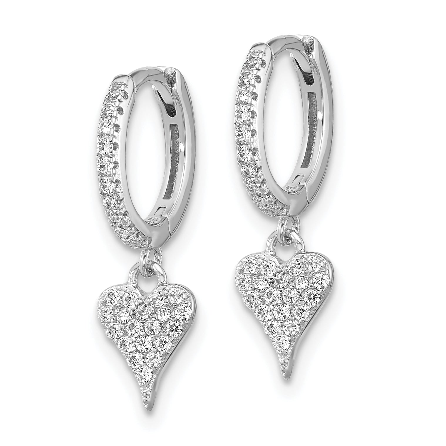 Sterling Silver Rhodium-plated CZ Heart Dangle Hinged Hoop Earrings Secondary image