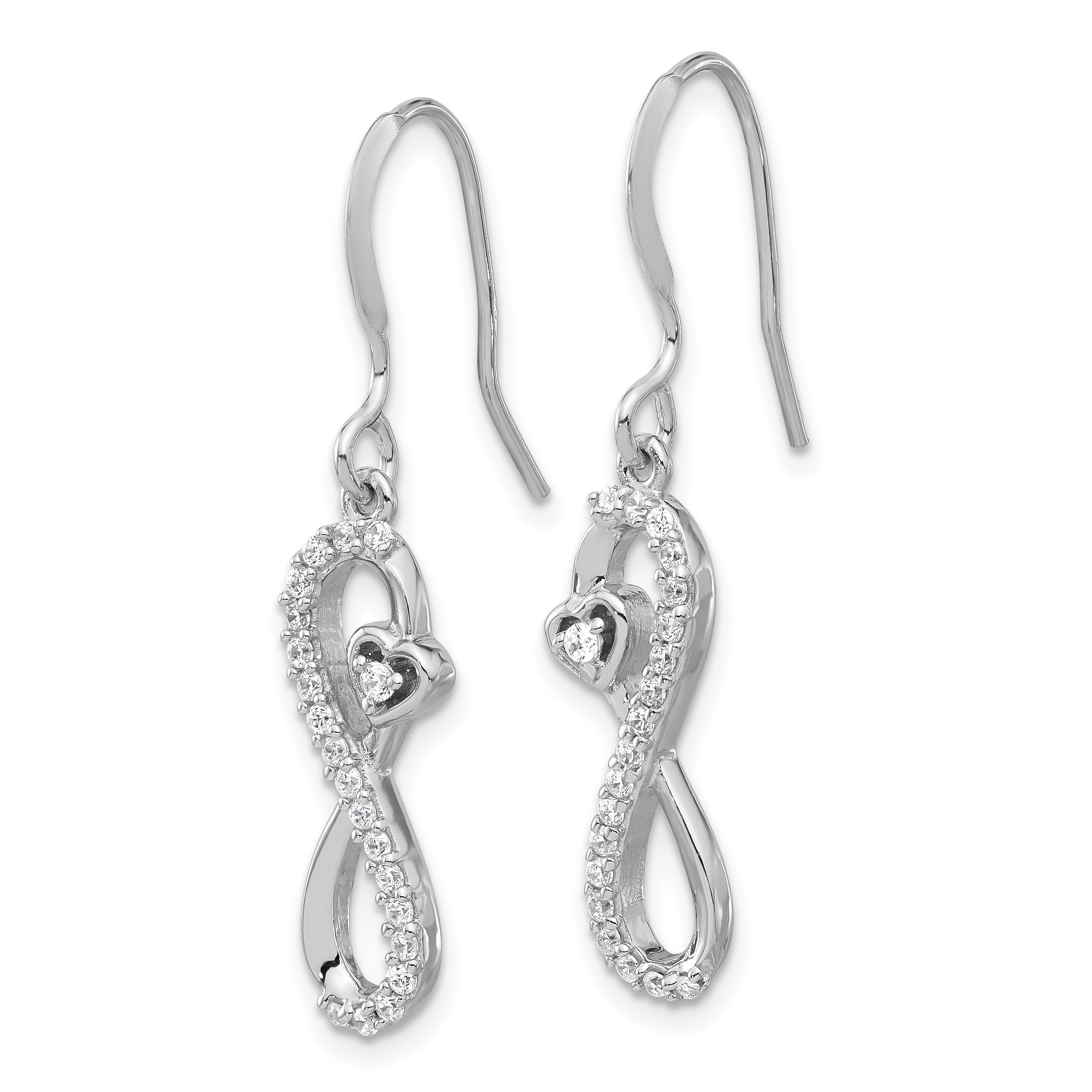 Sterling Silver Rhodium-plated Polished CZ Infinity Heart Dangle Earrings Secondary image