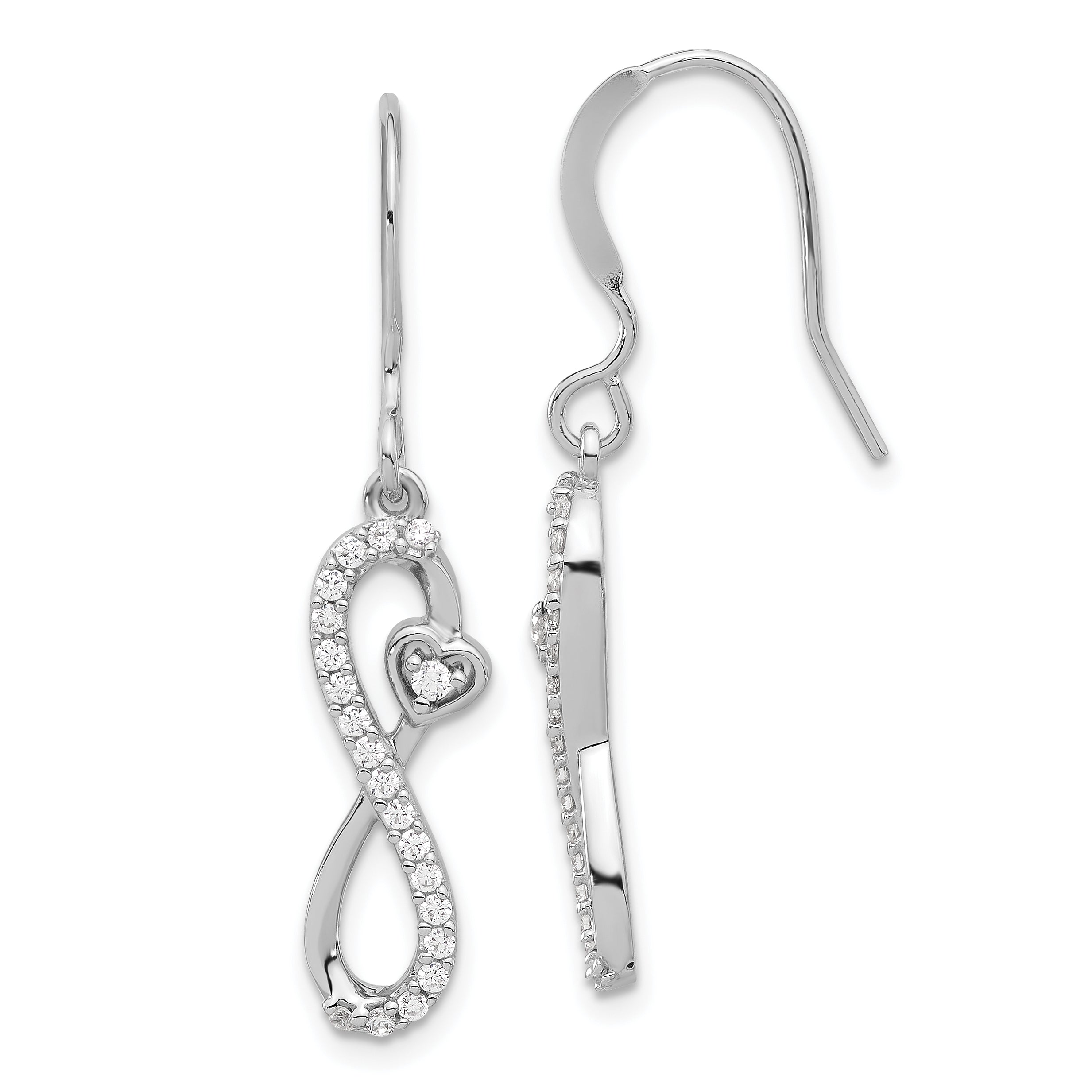 Sterling Silver Rhodium-plated Polished CZ Infinity Heart Dangle Earrings Main image