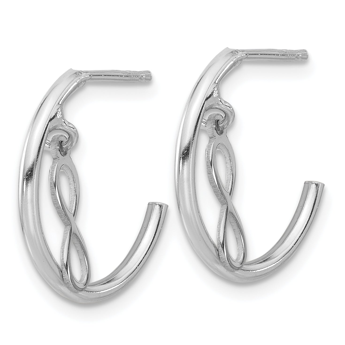 Sterling Silver Rh-plated Polished Infinity Dangle J-Hoop Post Earrings Secondary image