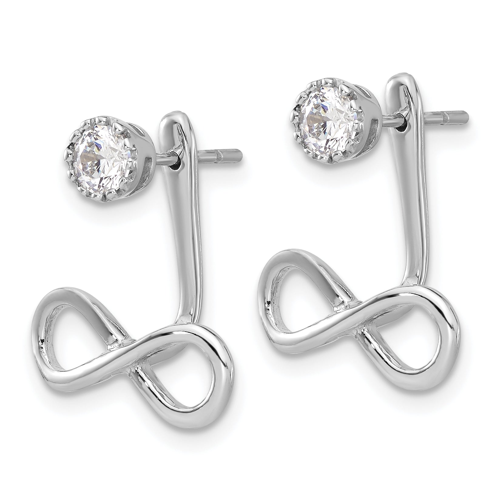 Sterling Silver Rhodium-plated Drop Infinity Jacket CZ Post Earrings Secondary image