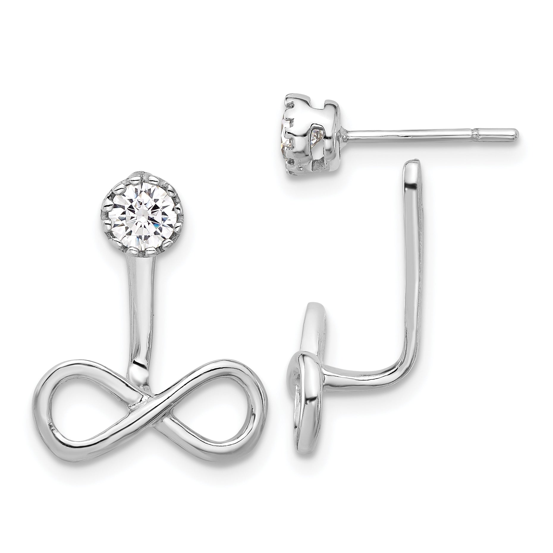 Sterling Silver Rhodium-plated Drop Infinity Jacket CZ Post Earrings Main image