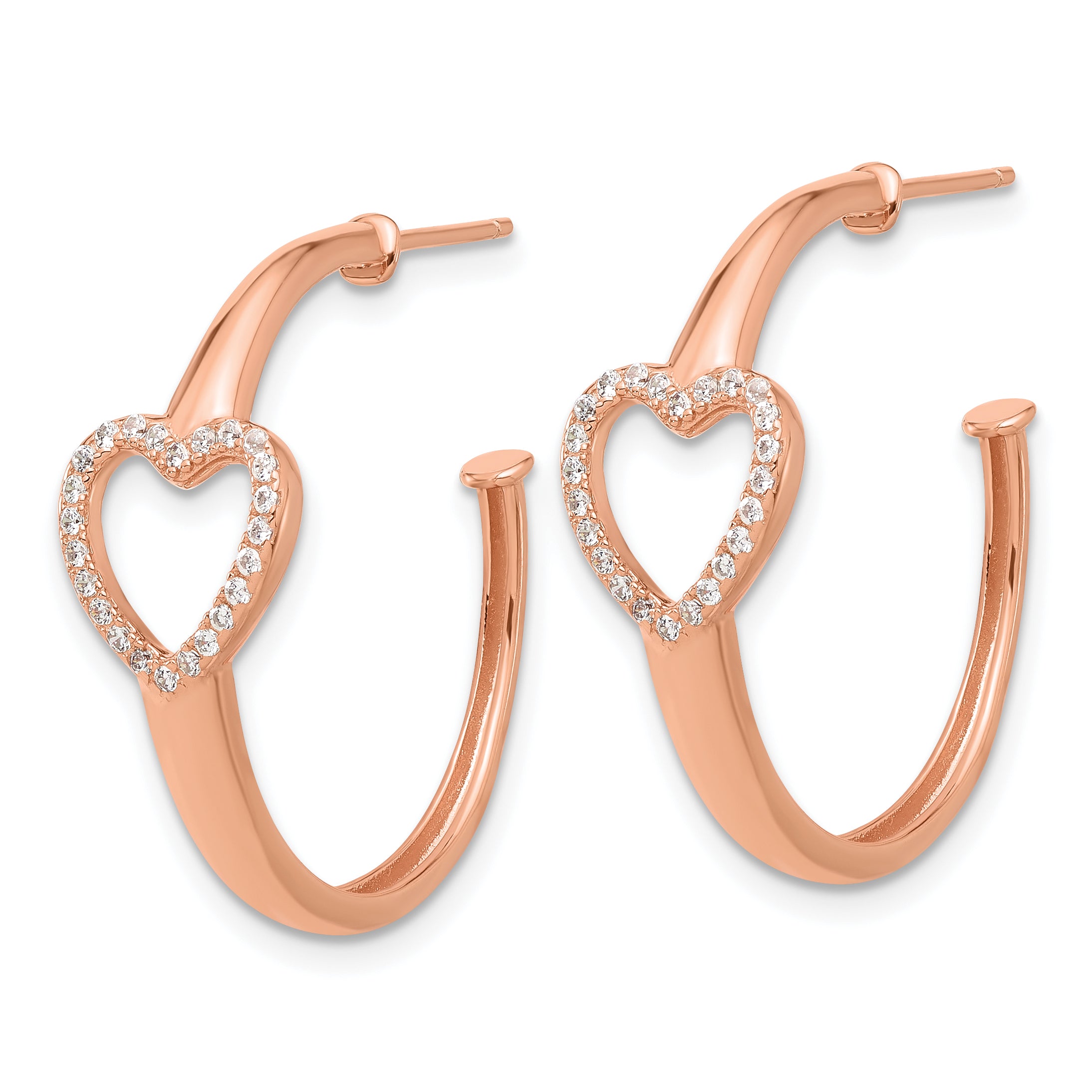 Sterling Silver Rose-tone CZ Heart Post Hoop Earrings