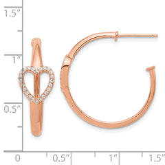 Sterling Silver Rose-tone CZ Heart Post Hoop Earrings