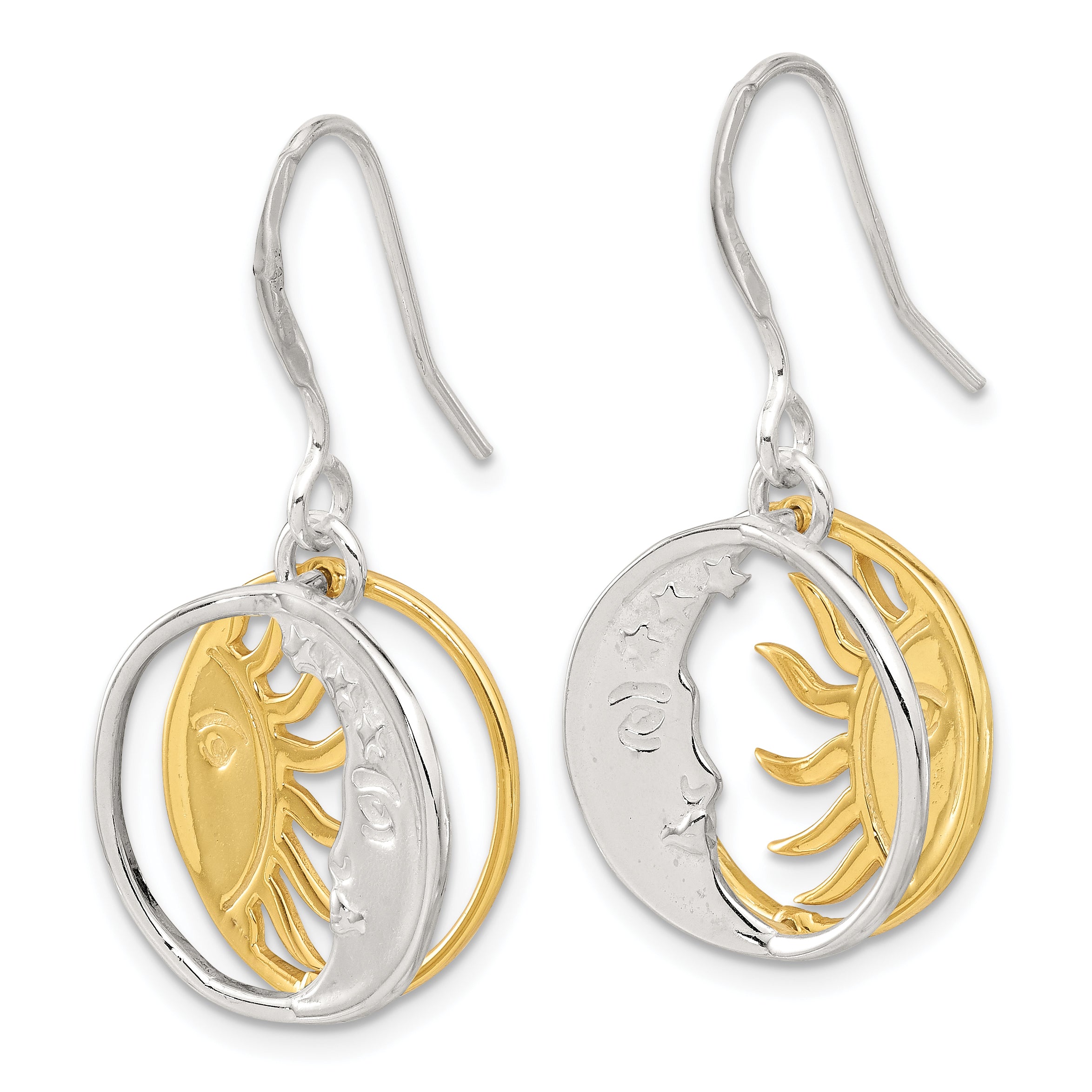 Sterling Silver Gold Tone Sun and Moon Dangle Earrings Secondary image