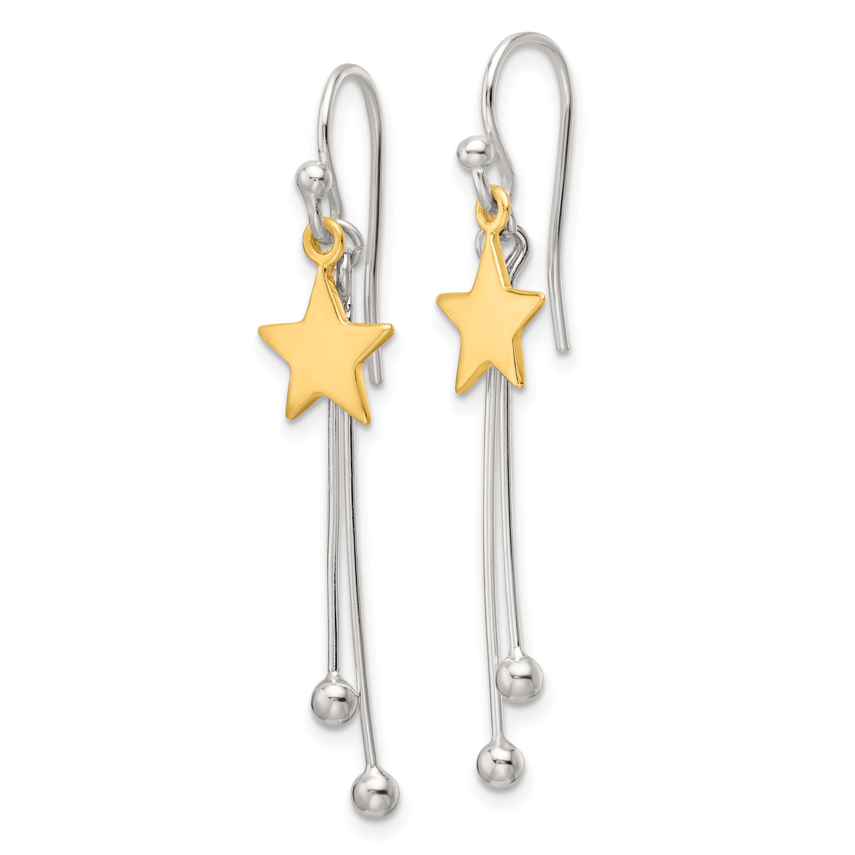 Sterling Silver Gold-tone Polished Star Dangle Earrings Secondary image