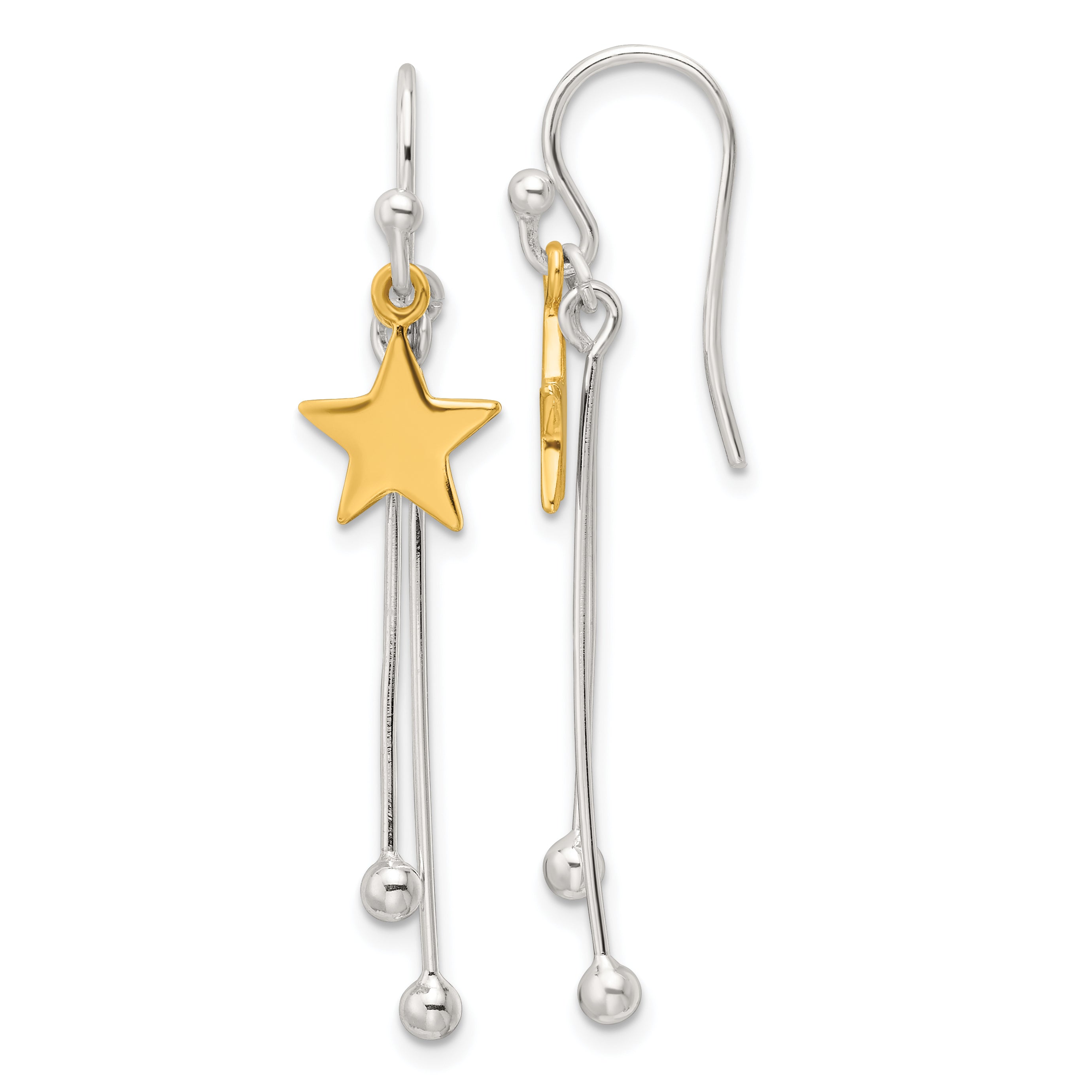 Sterling Silver Gold-tone Polished Star Dangle Earrings Main image