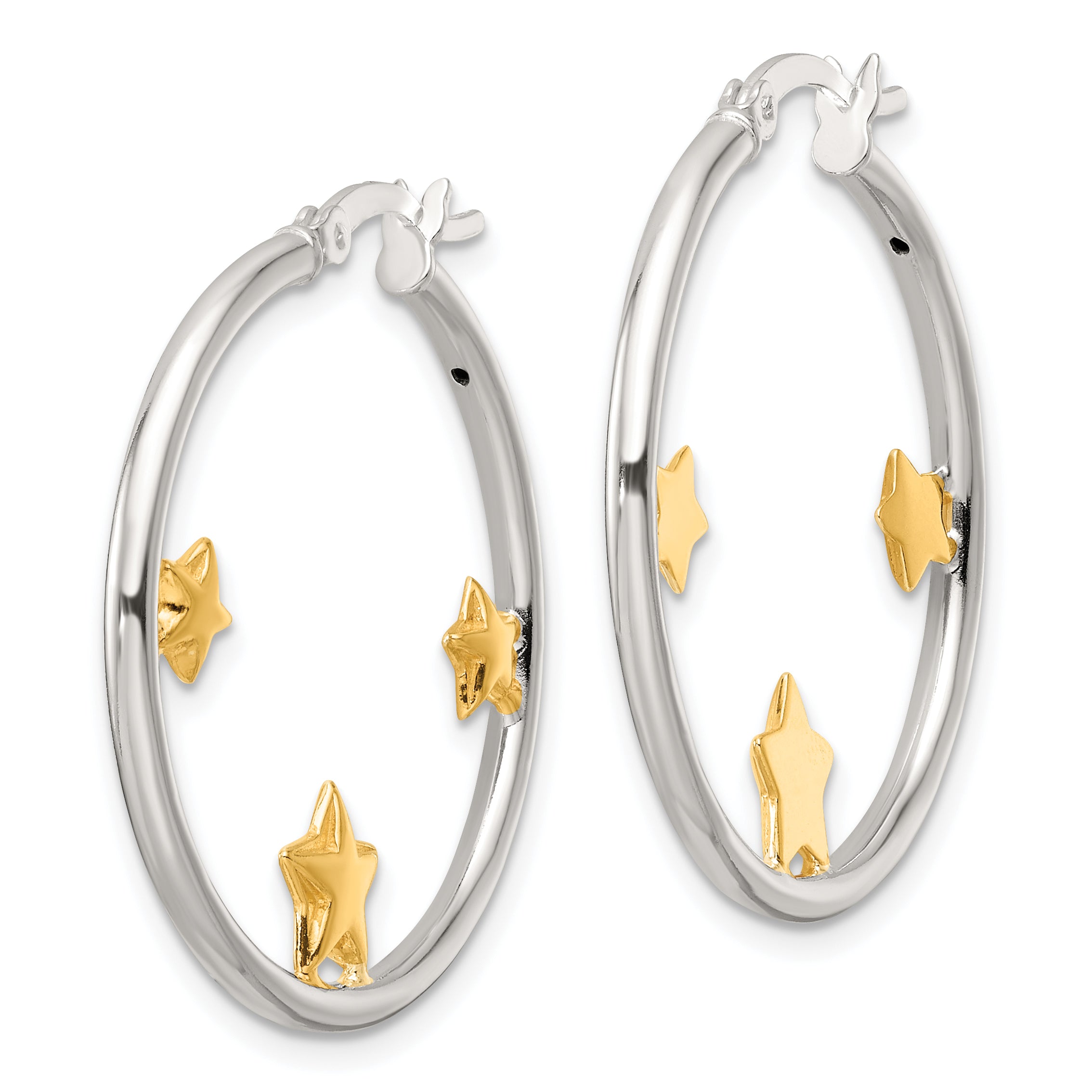 Sterling Silver and Gold-tone Stars Hoop Earrings Secondary image