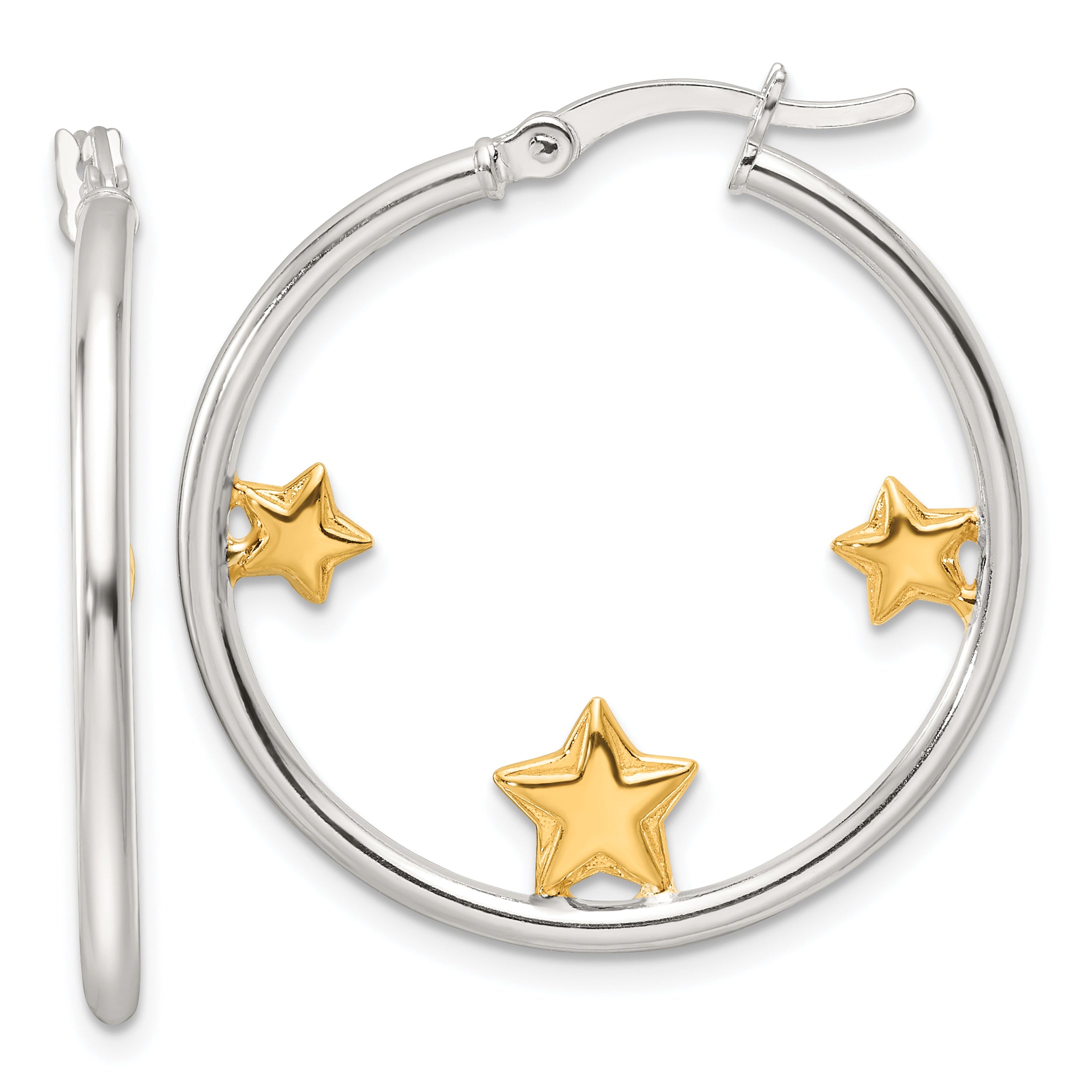 Sterling Silver and Gold-tone Stars Hoop Earrings Main image