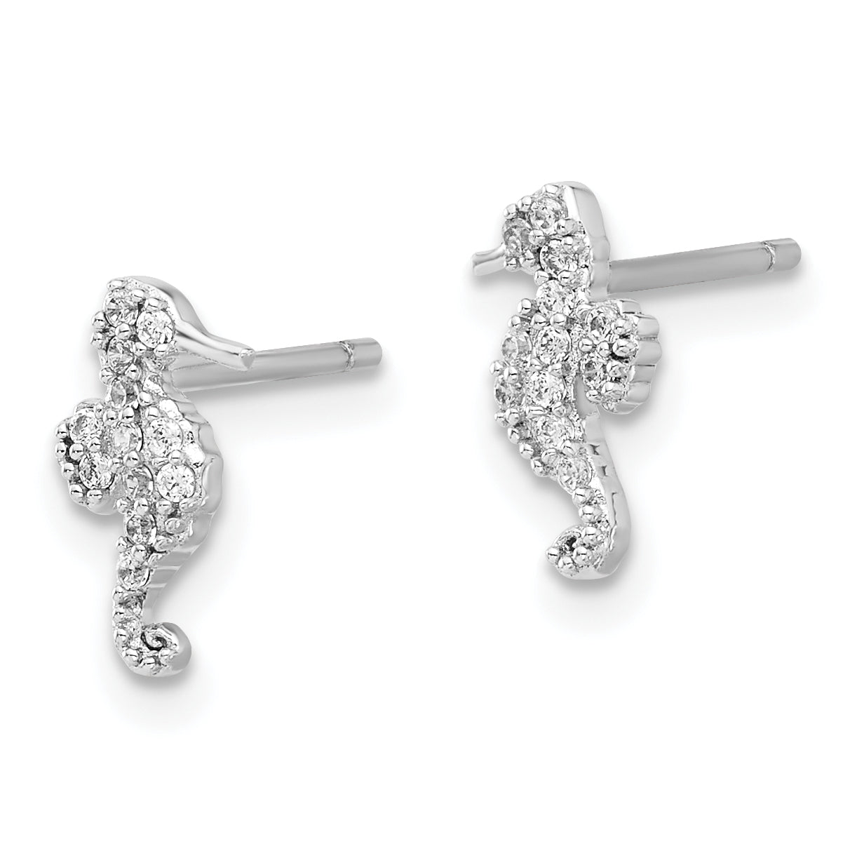 Sterling Silver Rhodium-plated Polished CZ Seahorse Post Earrings Secondary image