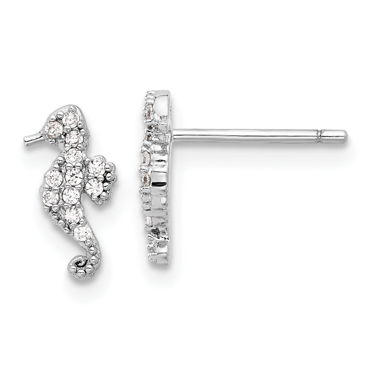 Sterling Silver Rhodium-plated Polished CZ Seahorse Post Earrings Main image