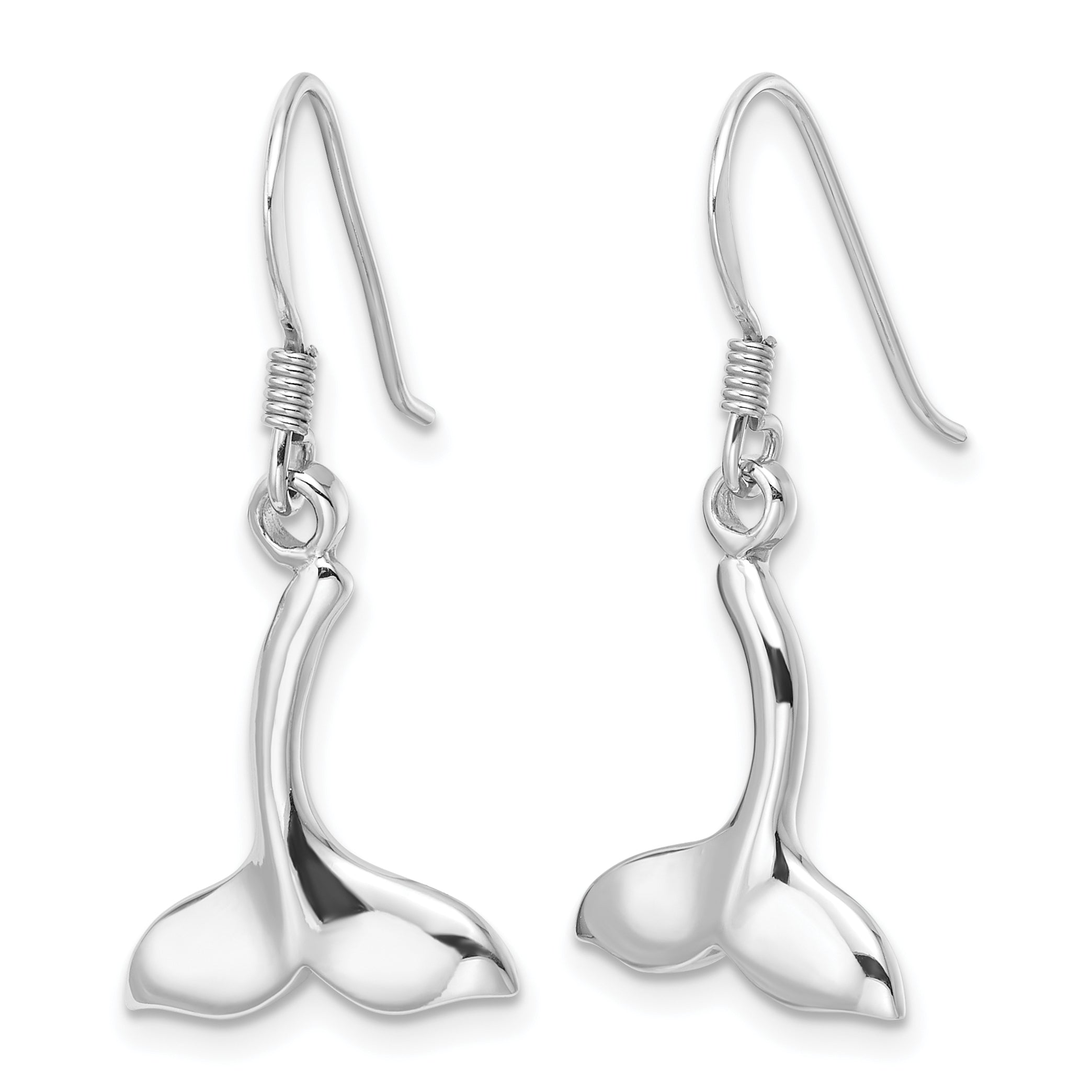 Sterling Silver Rhodium-Plated Polished Whale Tail Dangle Earrings Secondary image