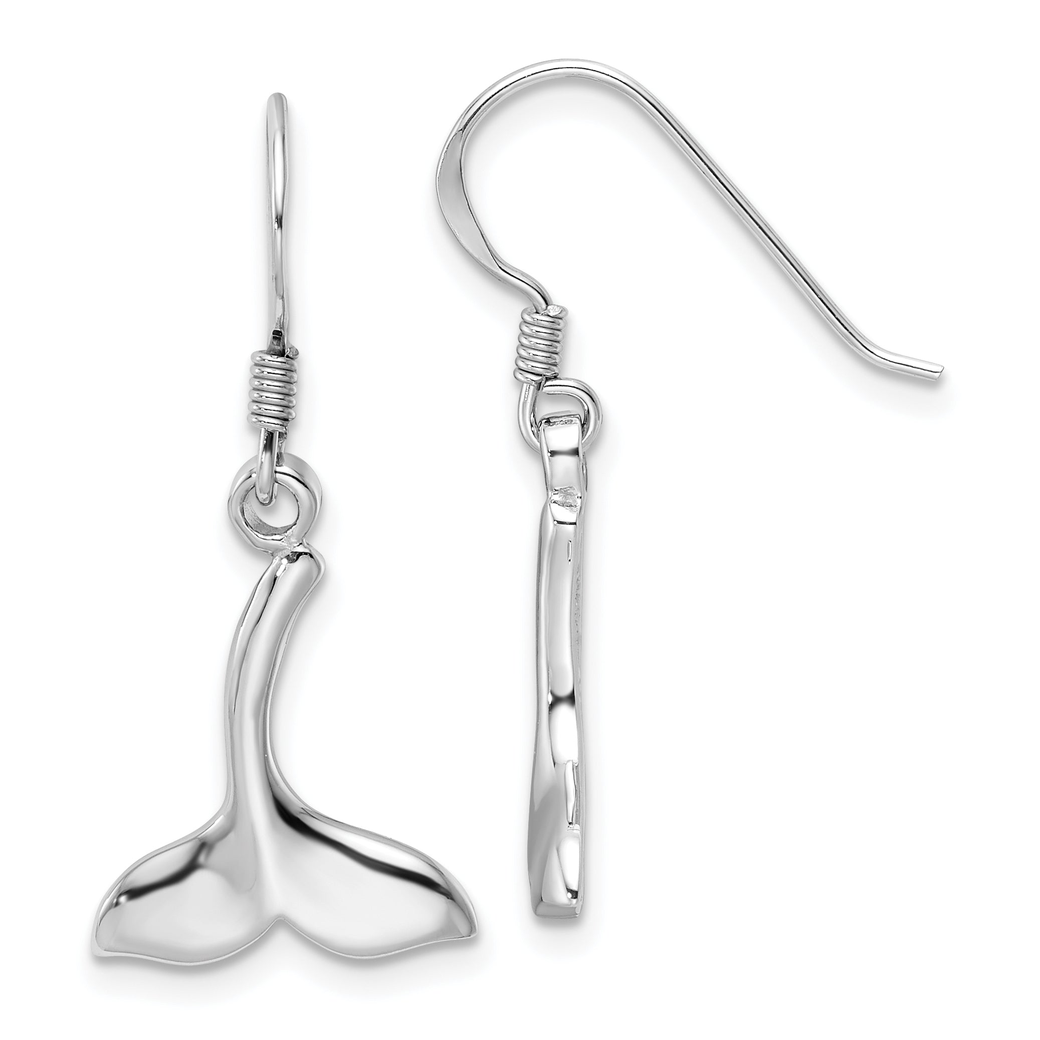 Sterling Silver Rhodium-Plated Polished Whale Tail Dangle Earrings Main image