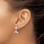 Sterling Silver Polished CZ Whale Tail Post Dangle Earrings