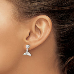 Sterling Silver Polished CZ Whale Tail Post Dangle Earrings