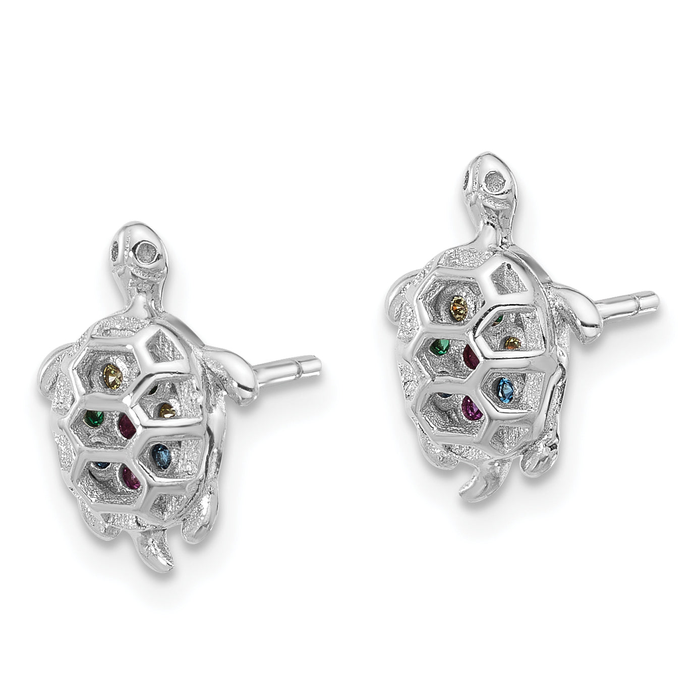 Sterling Silver Rhodium-plated Polished Multi-color CZ Turtle Post Earrings Main image