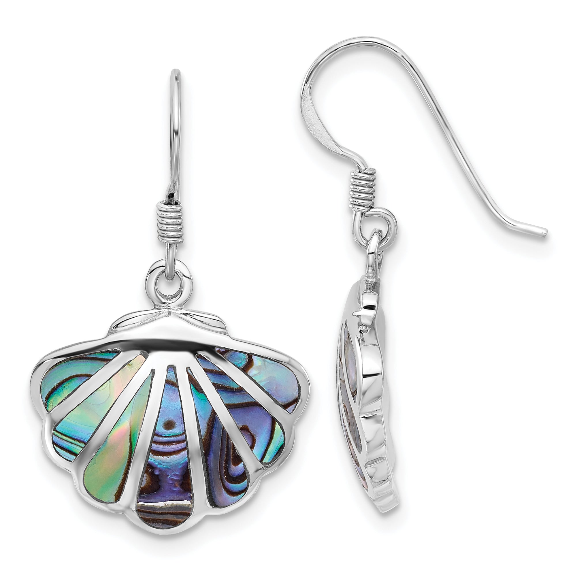 Sterling Silver Rhodium-Plated Polished Abalone Shell Dangle Earrings Main image