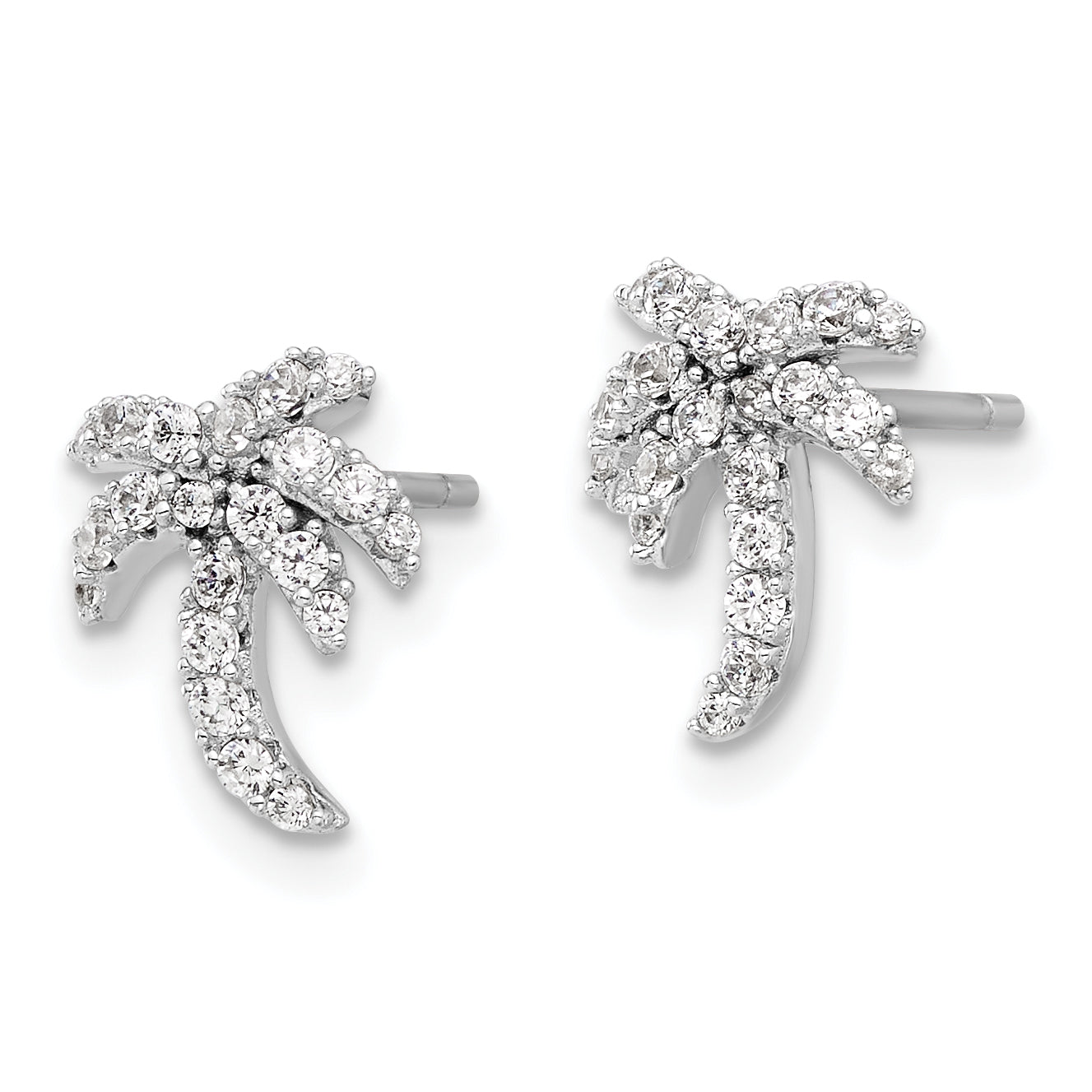 Sterling Silver Rhodium-plated CZ Palm Tree Post Earrings Secondary image