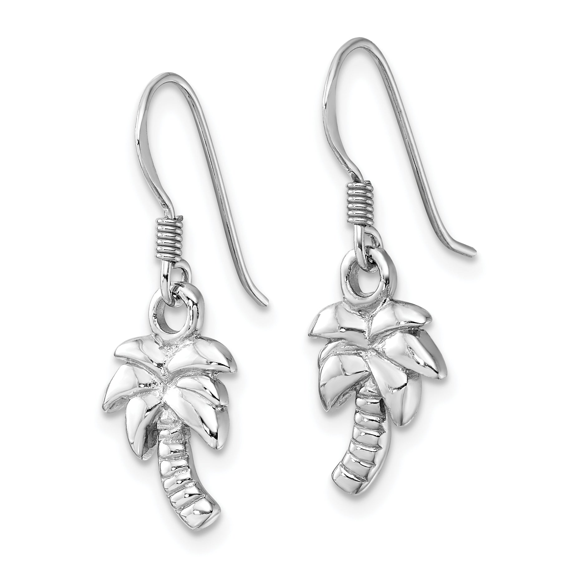 Sterling Silver Rhodium-Plated Polished Palm Tree Dangle Earrings Secondary image