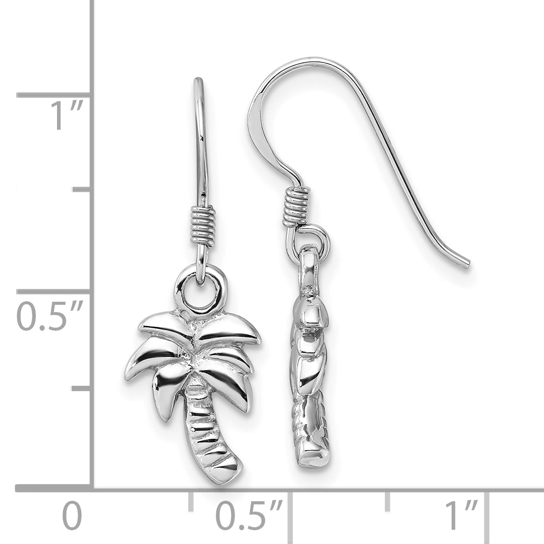 Sterling Silver Rhodium-Plated Polished Palm Tree Dangle Earrings
