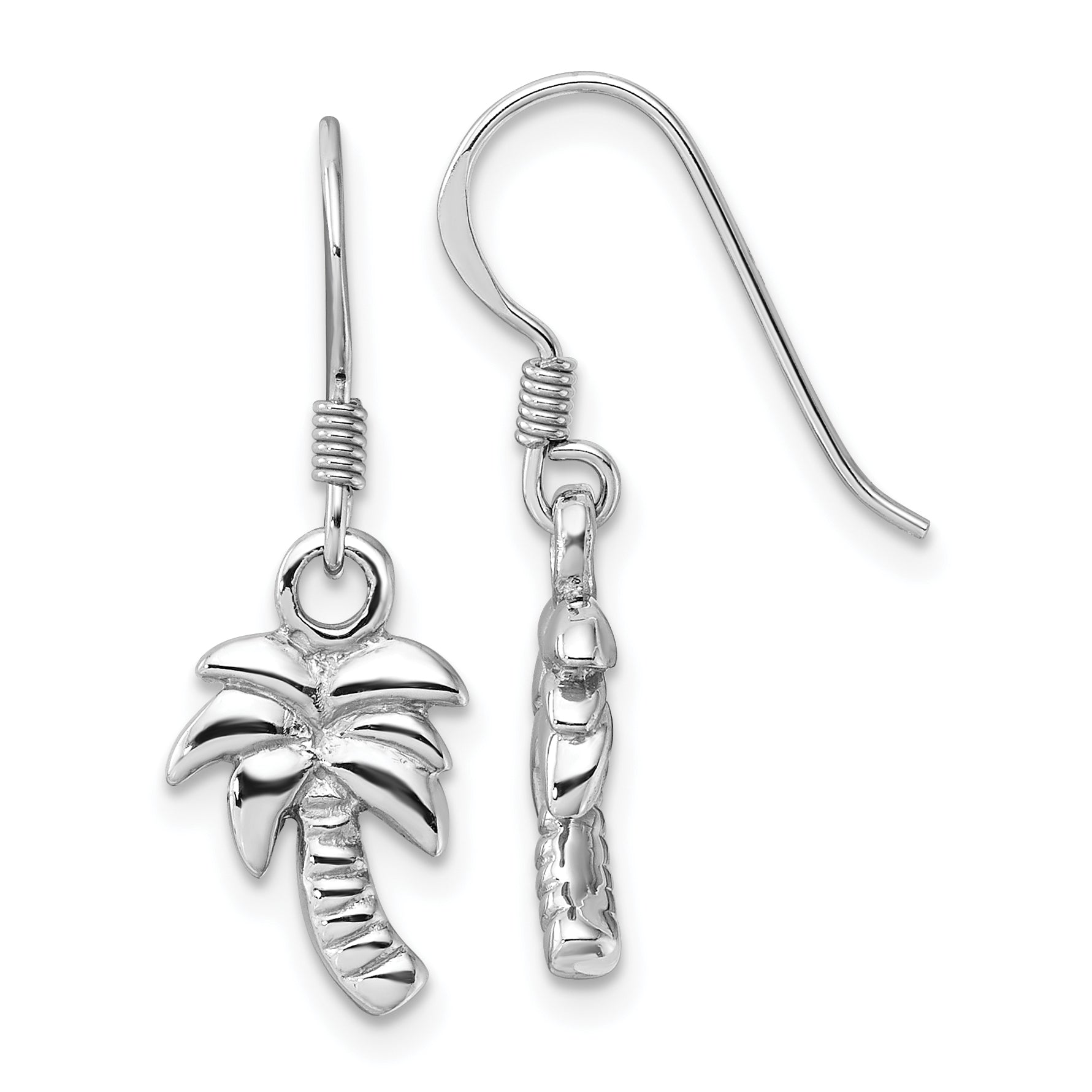 Sterling Silver Rhodium-Plated Polished Palm Tree Dangle Earrings Main image