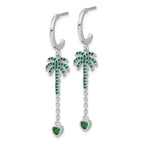 Pure Fire  Sterling Silver Rhod-plated Green CZ Palm Tree Heart Post Hoop E