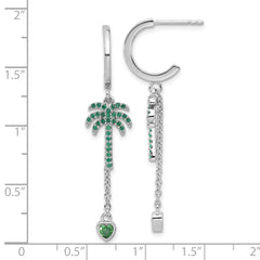 Pure Fire  Sterling Silver Rhod-plated Green CZ Palm Tree Heart Post Hoop E
