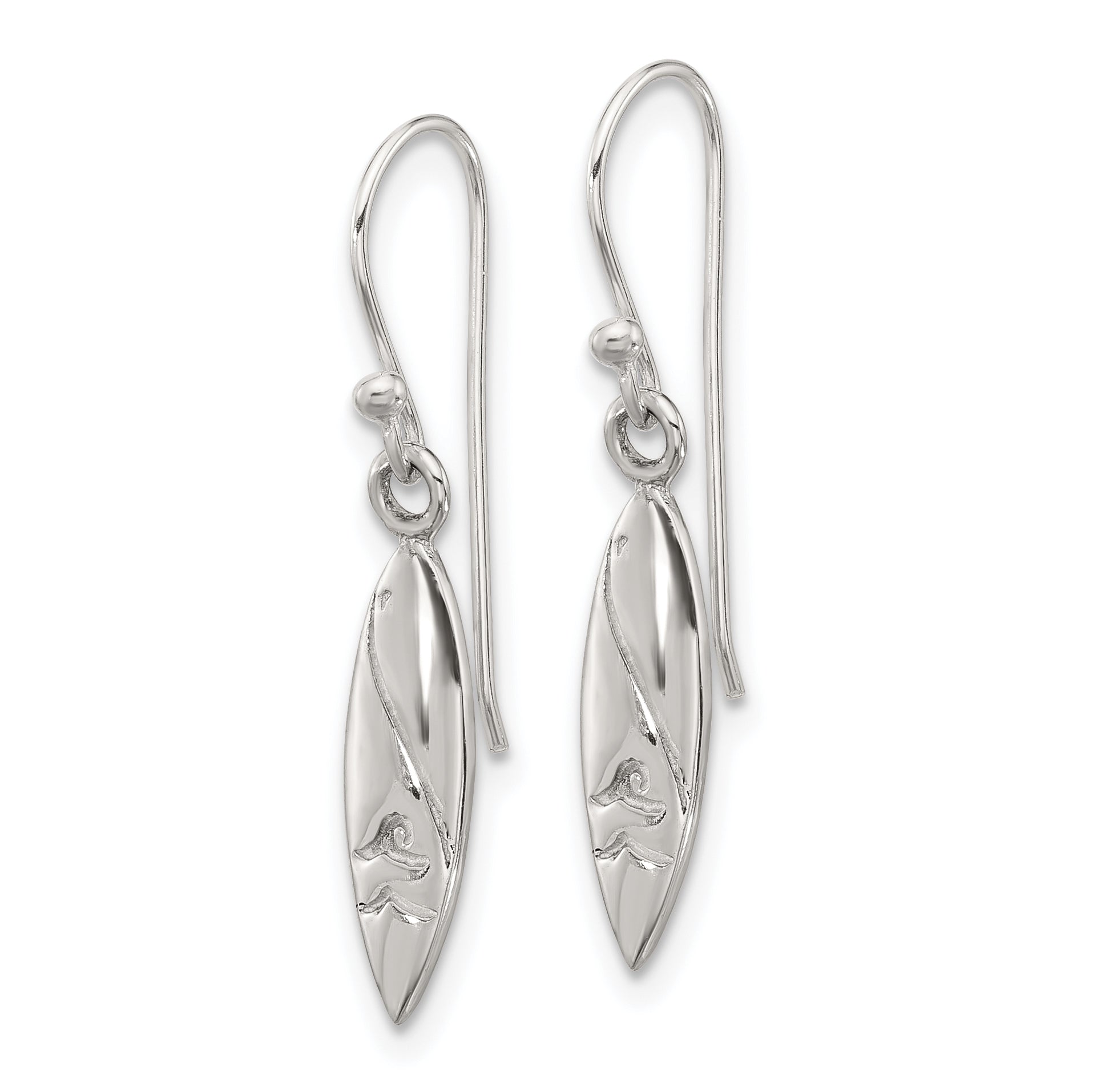 SS Polished Pointed Oval Wave Shephard Hook Dangle Earrings
